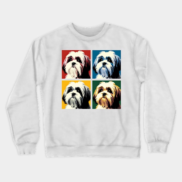 Pop Retro Lhasa Apso Art - Cute Puppy Crewneck Sweatshirt by PawPopArt